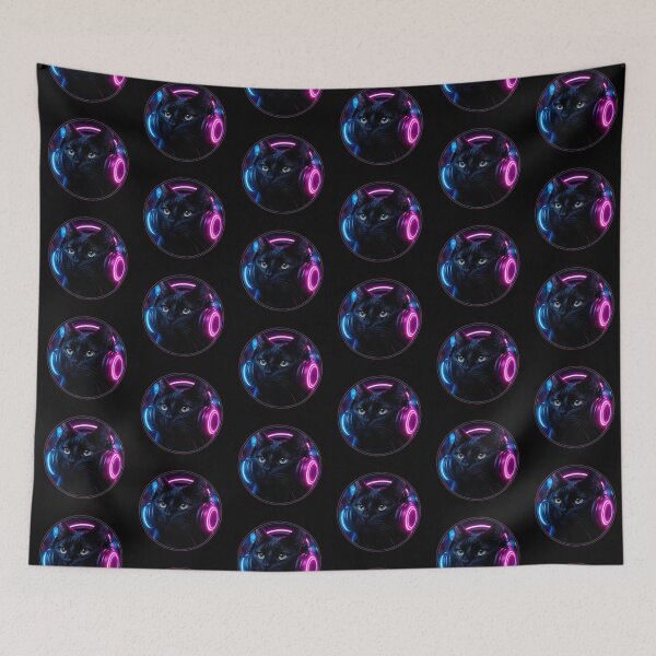 Item preview, Synthwave Aesthetic Neon Circle Black Cat designed and sold by Moodprint5.