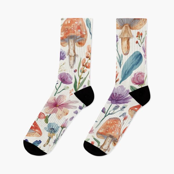 Item preview, Watercolor Mushroom and Wildflower Floral Pattern designed and sold by Oddifys.