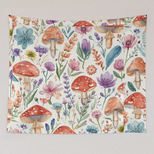 Item preview, Watercolor Mushroom and Wildflower Floral Pattern designed and sold by Oddifys.