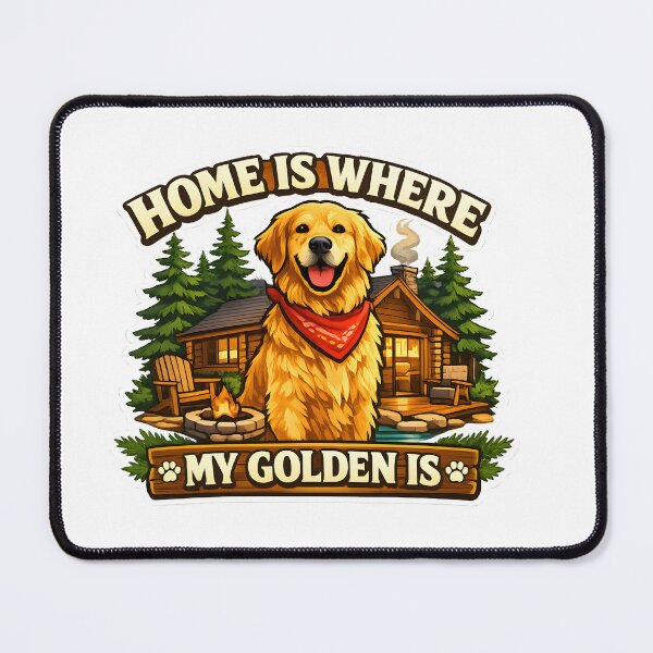 Item preview, Home Is Where My Golden Is – Cozy Cabin Golden Retriever Design, Fire Pit Dog Lover Shirt designed and sold by Sahil Randhawa.
