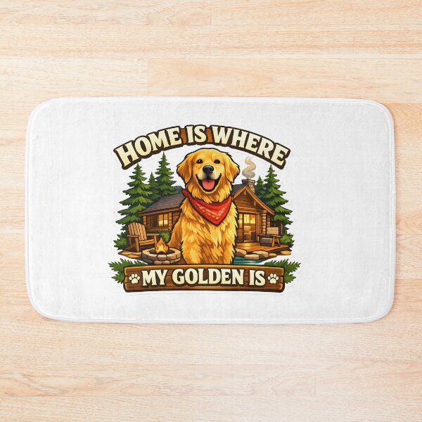 Item preview, Home Is Where My Golden Is – Cozy Cabin Golden Retriever Design, Fire Pit Dog Lover Shirt designed and sold by Sahil Randhawa.