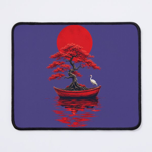 Item preview, Japanese Bonsai Tree in Red Boat – Zen Minimalist Aesthetic Rising Sun Reflection Art designed and sold by Ikra Best.