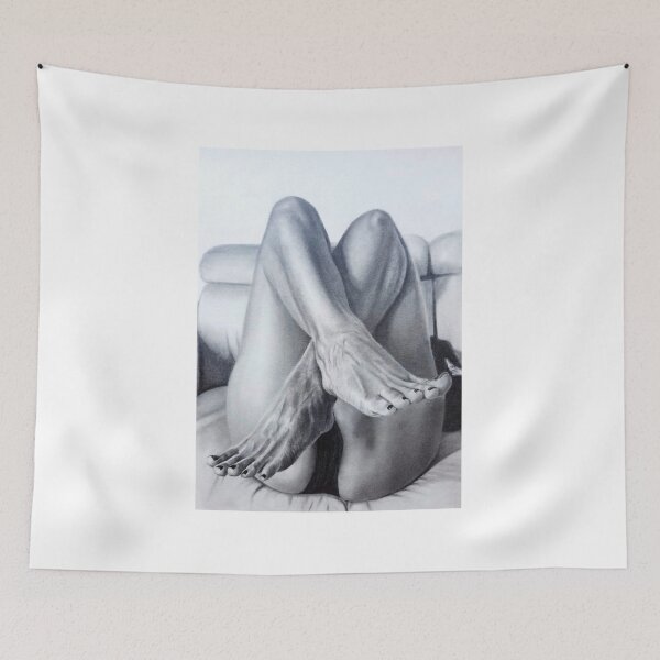 Item preview, Hyperrealistic Pencil Sketch Crossed Legs and Feet Fine Art Print designed and sold by BoyanVBart.