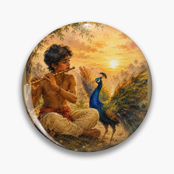 Item preview, Sunset Flute Melody with Peacock Watercolor | Indian Nature Fine Art Painting | Peaceful Boho Aesthetic T-Shirt designed and sold by HOUSE OF TIST.