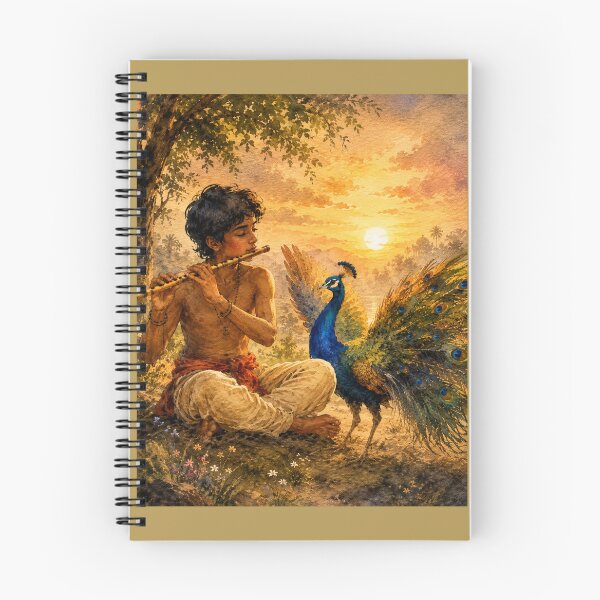 Item preview, Sunset Flute Melody with Peacock Watercolor | Indian Nature Fine Art Painting | Peaceful Boho Aesthetic T-Shirt designed and sold by HOUSE OF TIST.