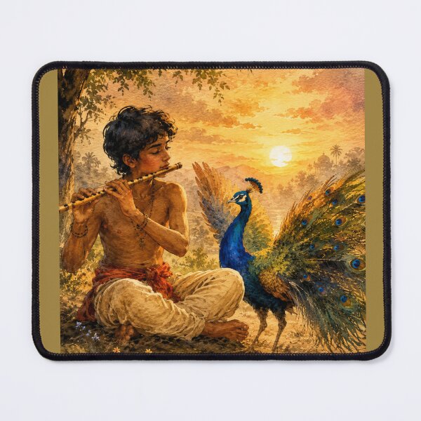 Item preview, Sunset Flute Melody with Peacock Watercolor | Indian Nature Fine Art Painting | Peaceful Boho Aesthetic T-Shirt designed and sold by HOUSE OF TIST.