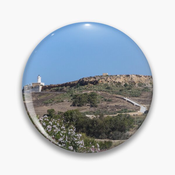 Item preview, White Lighthouse on Rocky Hill Overlooking Village and Pink Oleander Flowers Under Clear Blue Sky designed and sold by Nmallia.