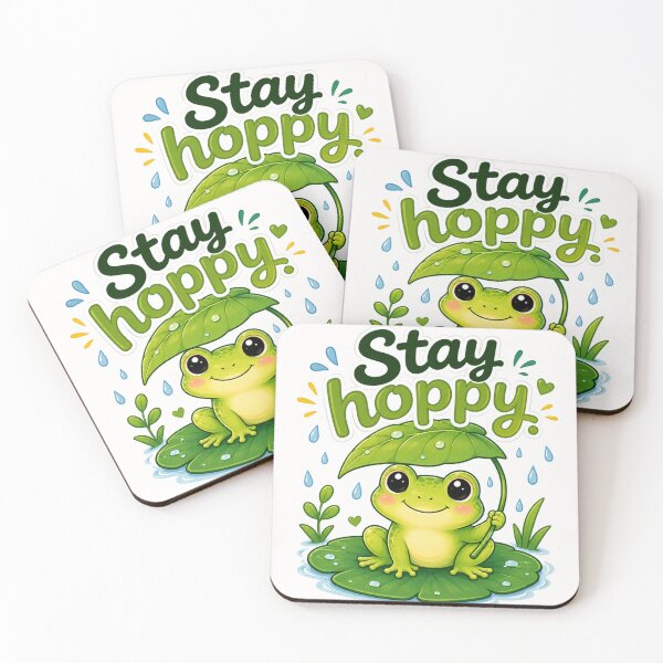Item preview, Stay Hoppy | Cute Frog with Leaf Umbrella Cartoon Sticker | Kawaii Rainy Day Animal Gift designed and sold by CRAZZYDOODLES.