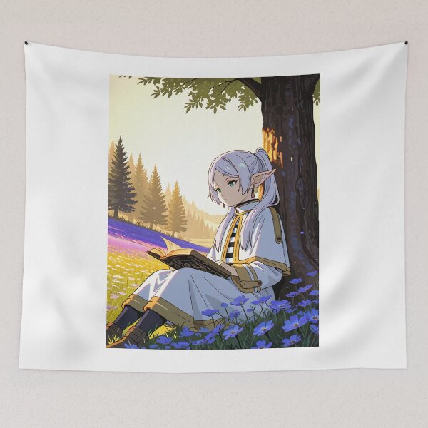 Item preview, Art - Dreamy Elf Character, Peaceful Manga Illustration at the Foot of a Tree designed and sold by AnimeShin.