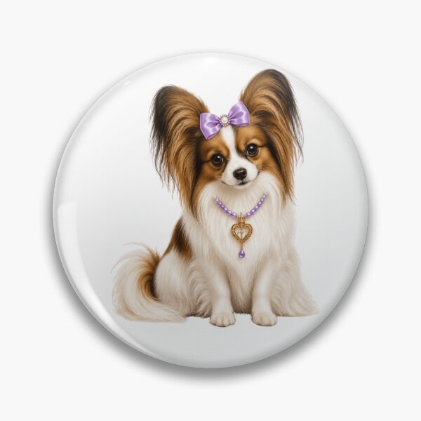 Item preview, Elegant Papillon Dog Portrait with Lavender Bow and Heart Necklace designed and sold by RoPrincess.