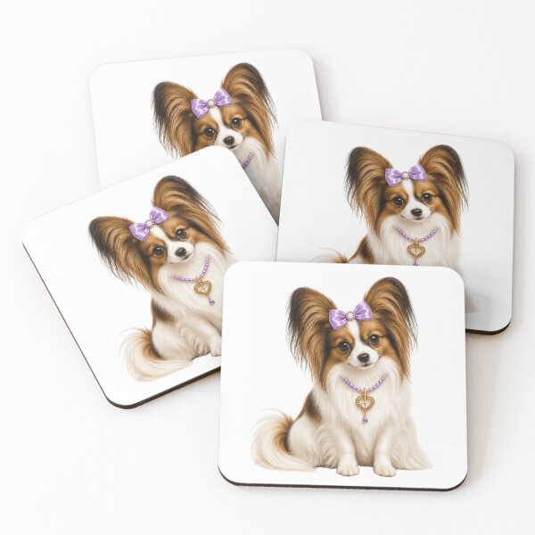 Item preview, Elegant Papillon Dog Portrait with Lavender Bow and Heart Necklace designed and sold by RoPrincess.