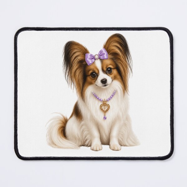 Item preview, Elegant Papillon Dog Portrait with Lavender Bow and Heart Necklace designed and sold by RoPrincess.