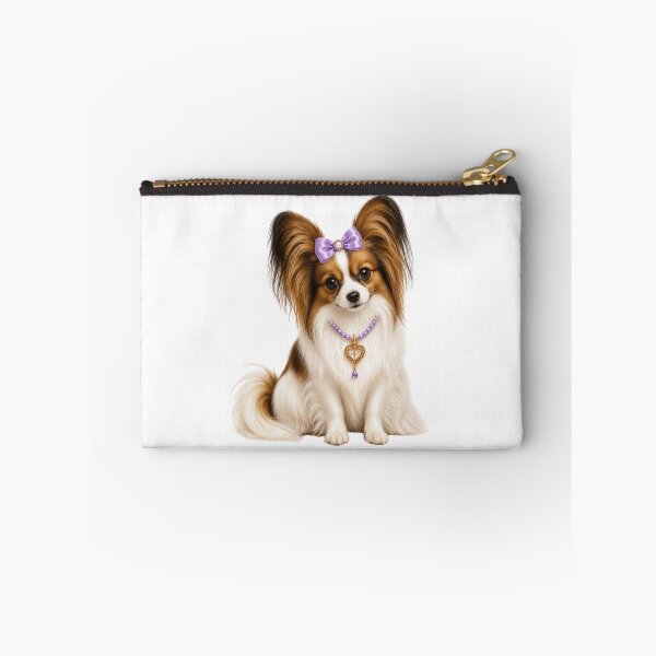 Item preview, Elegant Papillon Dog Portrait with Lavender Bow and Heart Necklace designed and sold by RoPrincess.