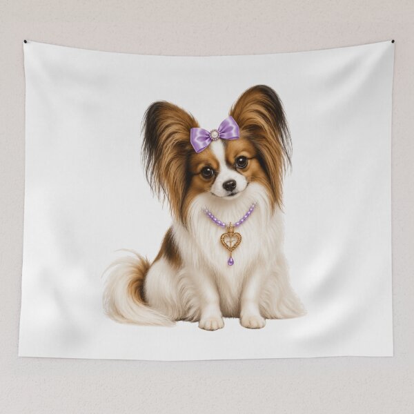 Item preview, Elegant Papillon Dog Portrait with Lavender Bow and Heart Necklace designed and sold by RoPrincess.