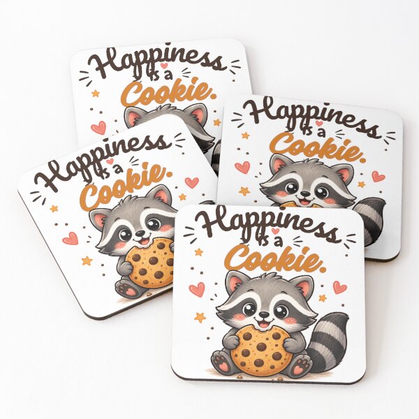 Item preview, Happiness is a Cookie | Cute Raccoon Eating Cookie Cartoon Sticker | Kawaii Animal Gift designed and sold by CRAZZYDOODLES.