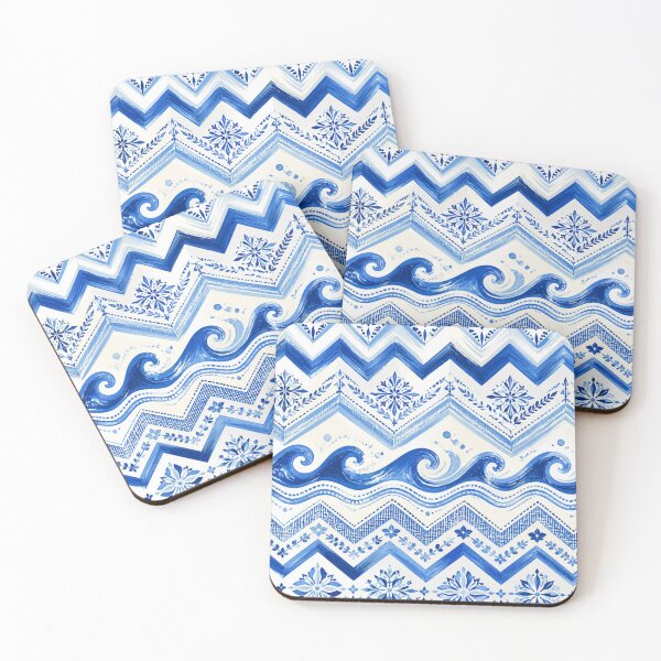 Item preview, Mediterranean Blue & White Coastal Waves Pattern | Portuguese Tile Inspired Seamless Design designed and sold by lavanya11.