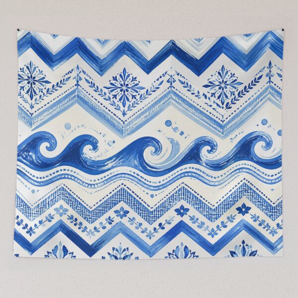 Item preview, Mediterranean Blue & White Coastal Waves Pattern | Portuguese Tile Inspired Seamless Design designed and sold by lavanya11.