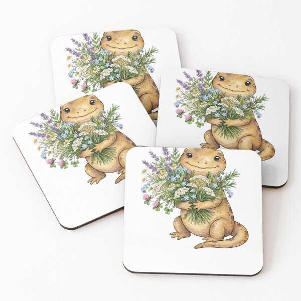 Item preview, Cute Salamander with Wildflower Bouquet - Cottagecore Goblincore designed and sold by Neurospicy Trolls.