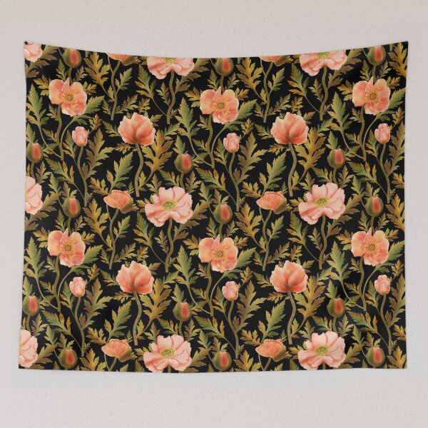 Item preview, Vintage Moody Orange Poppies Seamless Pattern designed and sold by Grin Katalina Floral Patterns & Cozy Art.
