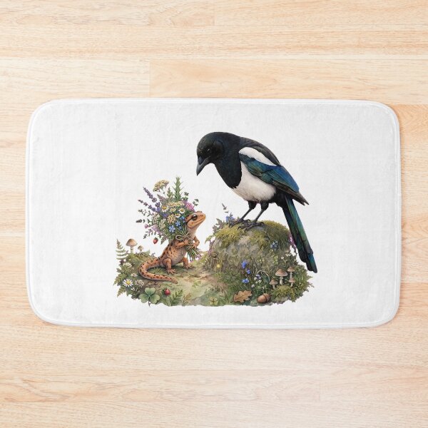 Item preview, Salamander Giving Flowers to Magpie - Wholesome Cottagecore designed and sold by Neurospicy Trolls.