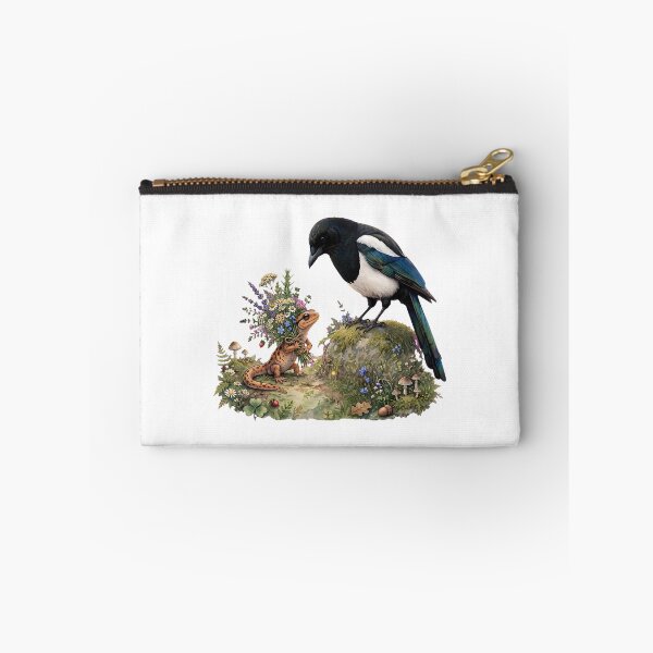 Item preview, Salamander Giving Flowers to Magpie - Wholesome Cottagecore designed and sold by Neurospicy Trolls.