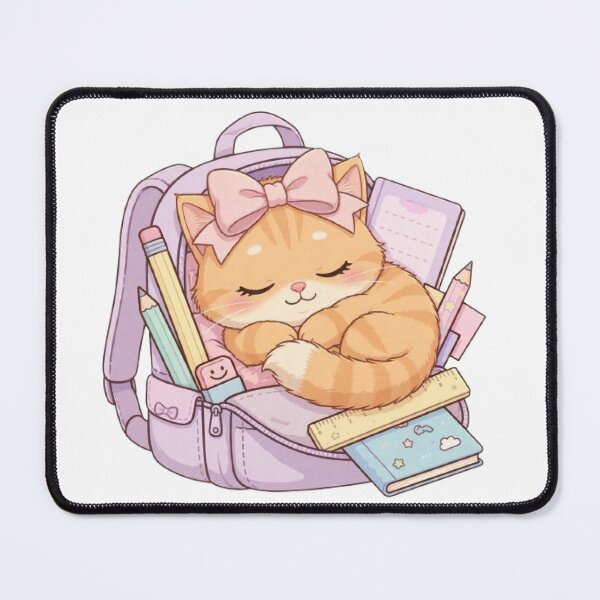 Item preview, Sleepy Kawaii Orange Cat Napping In School Backpack designed and sold by Moody Vibes Studio.