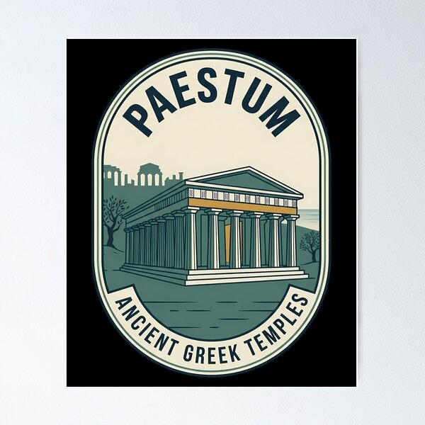 Item preview, Paestum Ancient Greek Temples Vintage Travel Emblem designed and sold by k3rstman1.
