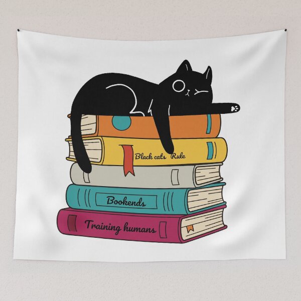 Item preview, Black cat lying on a stack of books designed and sold by BritishDelights.