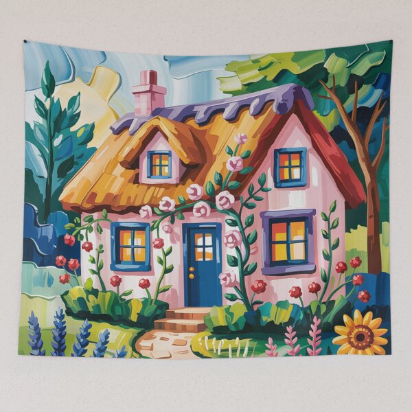 Item preview, Pink house,oil paint. designed and sold by elegantpaterns.
