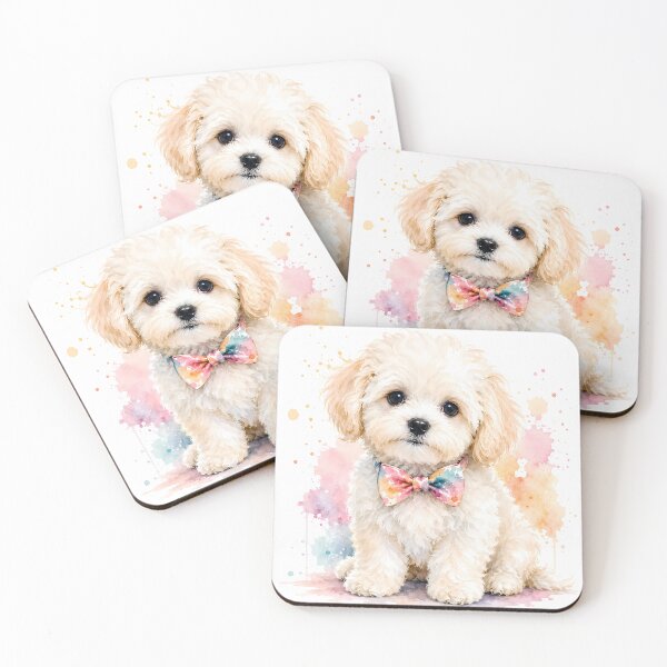 Item preview, ⁠Charming White Maltipoo Puppy with Colorful Bowtie - Cute Watercolor Art⁠ designed and sold by Sussyg007.