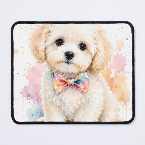 Item preview, ⁠Charming White Maltipoo Puppy with Colorful Bowtie - Cute Watercolor Art⁠ designed and sold by Sussyg007.