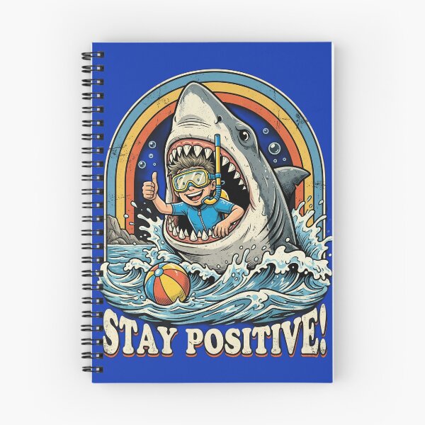 Item preview, Stay Positive Shark Diver T-Shirt | Funny Great White Shark Scuba Diving Retro Beach Graphic Tee designed and sold by Bhaskar Digital Art.