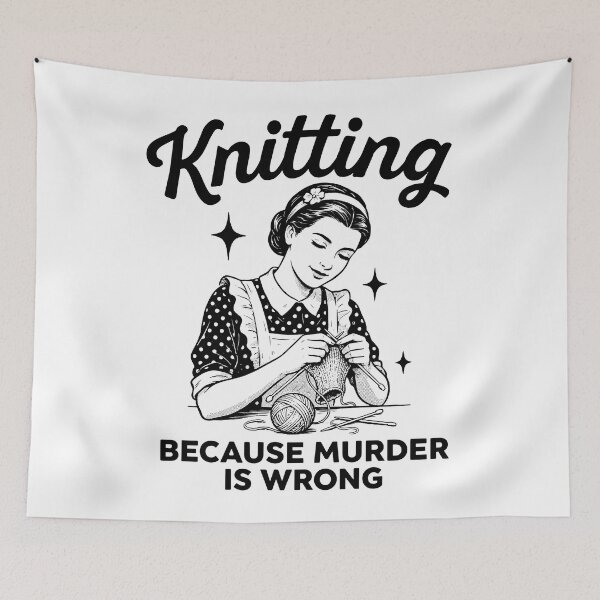 Item preview, Knitting Because Murder Is Wrong T-Shirt – Funny Knitter & Crochet Humor Tee designed and sold by just-quotes.