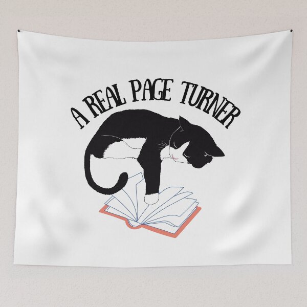 Item preview, Black and white cat turning book page, a real page turner designed and sold by BritishDelights.