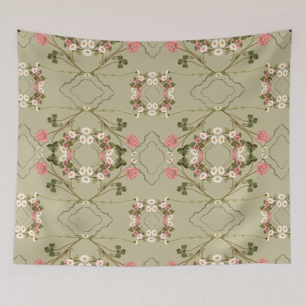 Item preview, Symmetrical Clover Lattice Sage Green Pattern designed and sold by Grin Katalina Floral Patterns & Cozy Art.