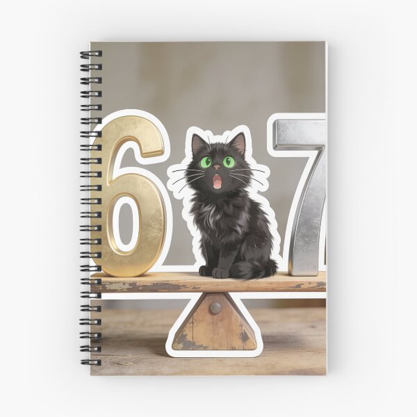 Item preview, Surprised Black Cat Sitting on Number 6 and 7 Balance Scale Cute Funny Cartoon Sticker designed and sold by OksArtStudio.
