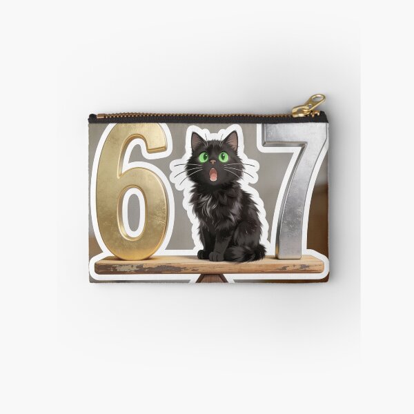 Item preview, Surprised Black Cat Sitting on Number 6 and 7 Balance Scale Cute Funny Cartoon Sticker designed and sold by OksArtStudio.