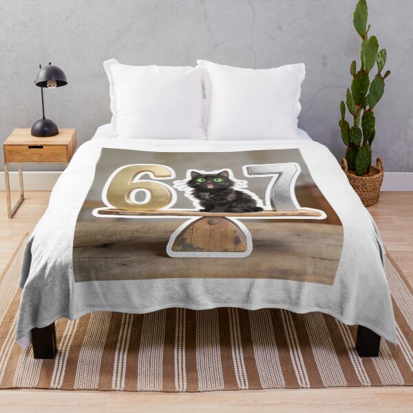 Item preview, Surprised Black Cat Sitting on Number 6 and 7 Balance Scale Cute Funny Cartoon Sticker designed and sold by OksArtStudio.