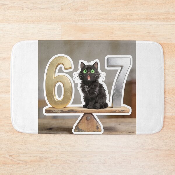 Item preview, Surprised Black Cat Sitting on Number 6 and 7 Balance Scale Cute Funny Cartoon Sticker designed and sold by OksArtStudio.