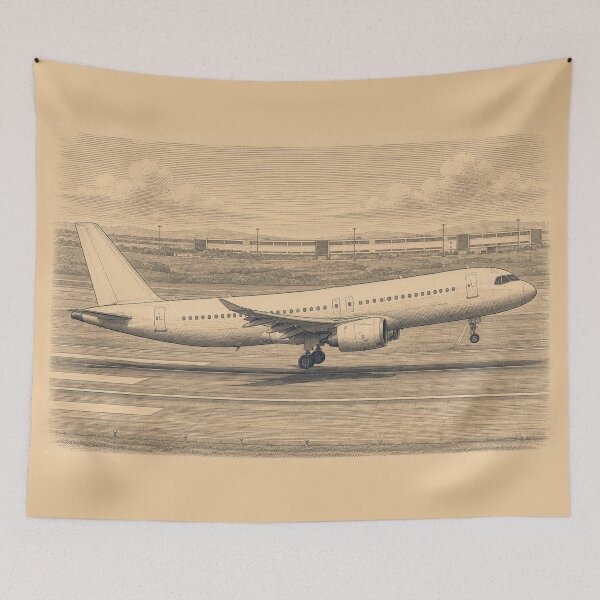 Item preview, Vintage Engraving Style Passenger Airliner Landing Illustration designed and sold by EMaviation_.
