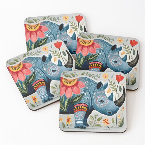 Item preview, Colorful Artistic Rhinoceros with Floral Patterns designed and sold by Artessie.