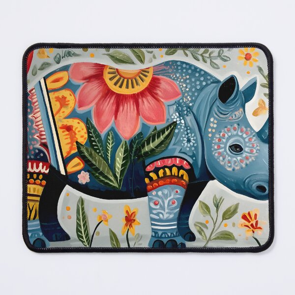 Item preview, Colorful Artistic Rhinoceros with Floral Patterns designed and sold by Artessie.