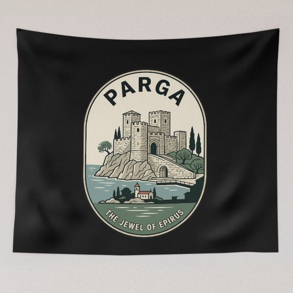 Item preview, Parga Greece Castle Vintage Travel Emblem designed and sold by k3rstman1.