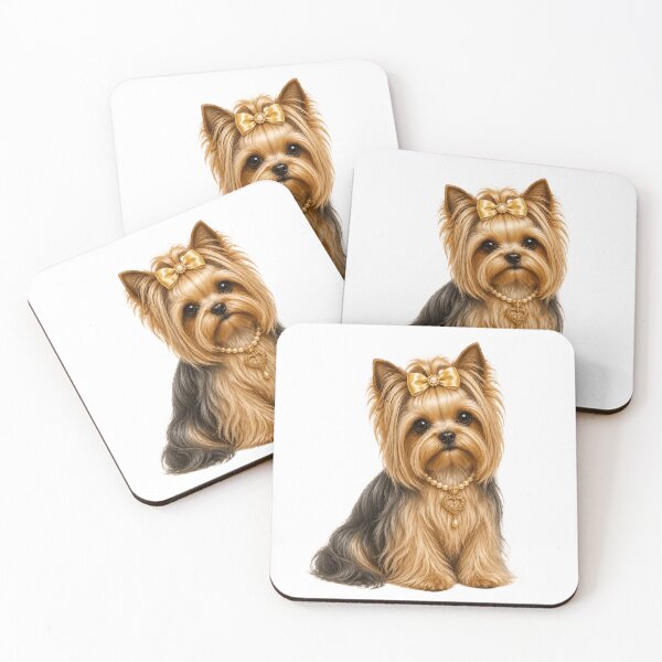 Item preview, Elegant Yorkshire Terrier Princess Portrait with Golden Bow & Pearl Heart Necklace Realistic Yorkie Dog Art designed and sold by RoPrincess.
