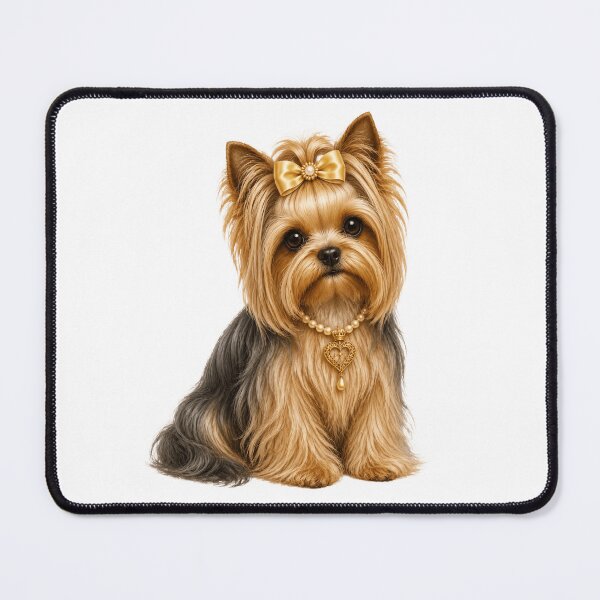 Item preview, Elegant Yorkshire Terrier Princess Portrait with Golden Bow & Pearl Heart Necklace Realistic Yorkie Dog Art designed and sold by RoPrincess.