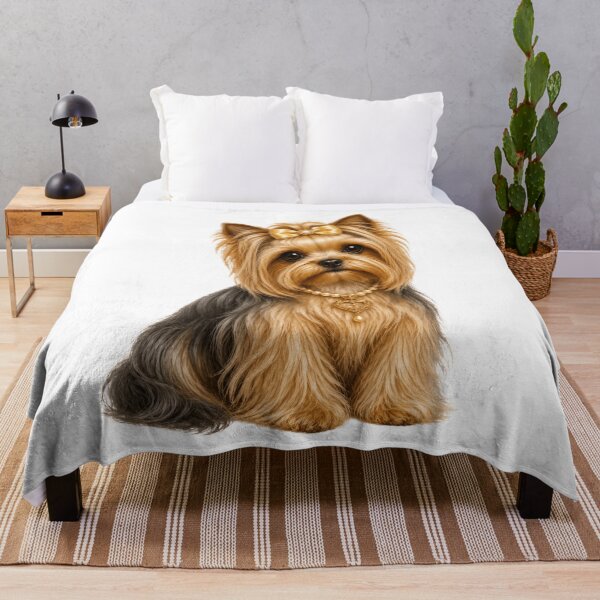 Item preview, Elegant Yorkshire Terrier Princess Portrait with Golden Bow & Pearl Heart Necklace Realistic Yorkie Dog Art designed and sold by RoPrincess.