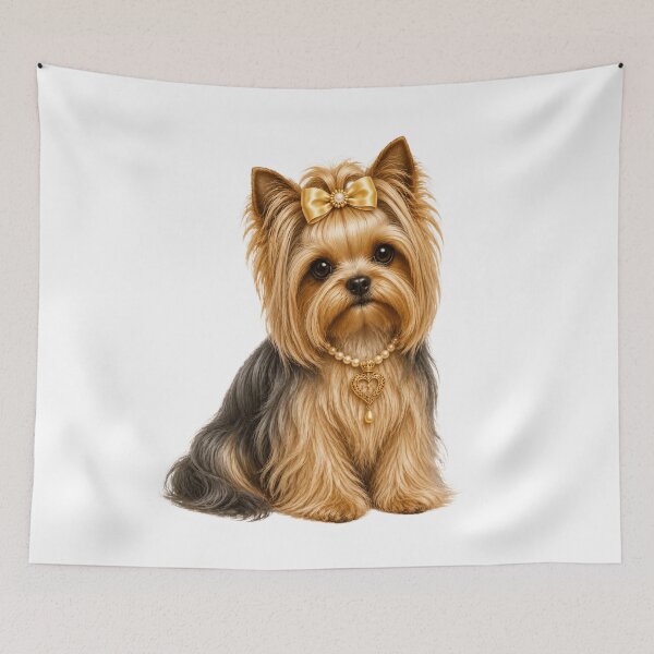 Item preview, Elegant Yorkshire Terrier Princess Portrait with Golden Bow & Pearl Heart Necklace Realistic Yorkie Dog Art designed and sold by RoPrincess.