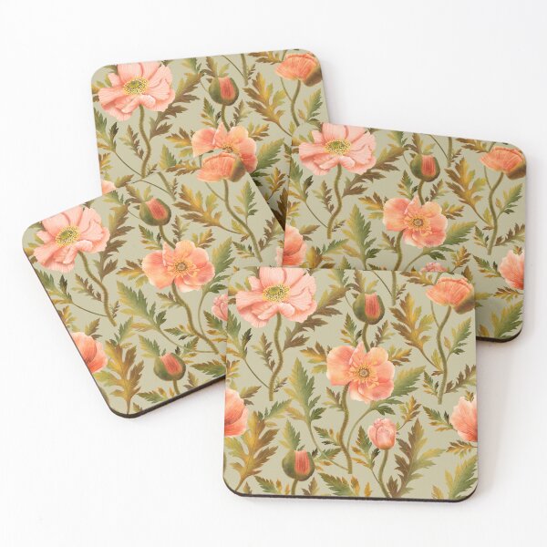 Item preview, Vintage Orange Poppies Sage Green Pattern designed and sold by Grin Katalina Floral Patterns & Cozy Art.