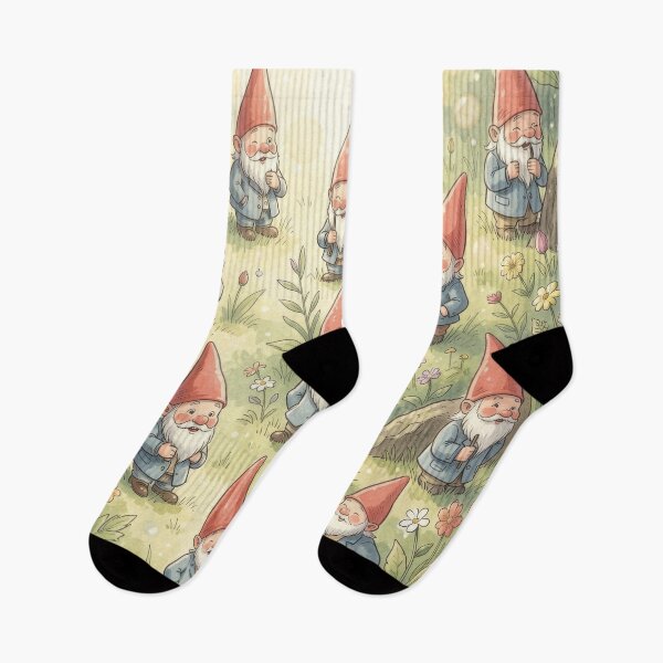 Item preview, Garden Gnome with Wildflowers Watercolor Fairytale Style designed and sold by pinkal.