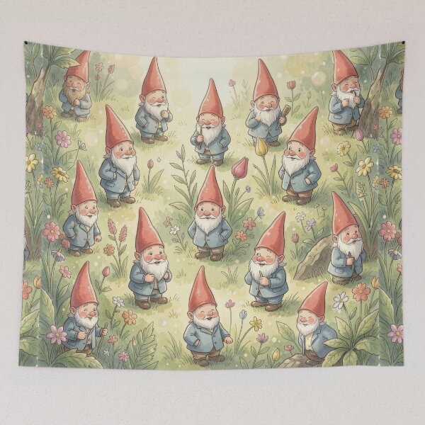 Item preview, Garden Gnome with Wildflowers Watercolor Fairytale Style designed and sold by pinkal.